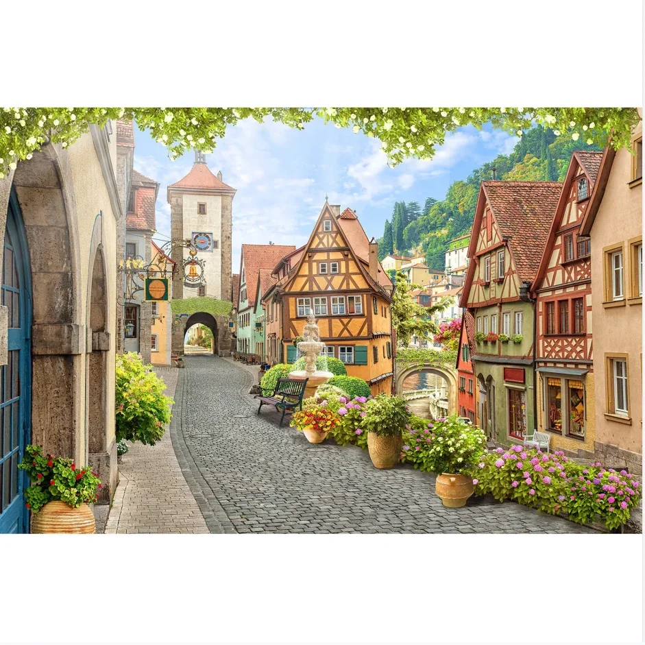 Oktoberfest Medieval Town Bavaria Street Sence Beer Festival  birthday party photo background photography backdrop banner studio