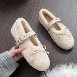 Winter New Flat Shoes Women's Fashion Round Head Shallow Mouth Butterfly Rivets Soft Sole Non-slip Low Top Shoes