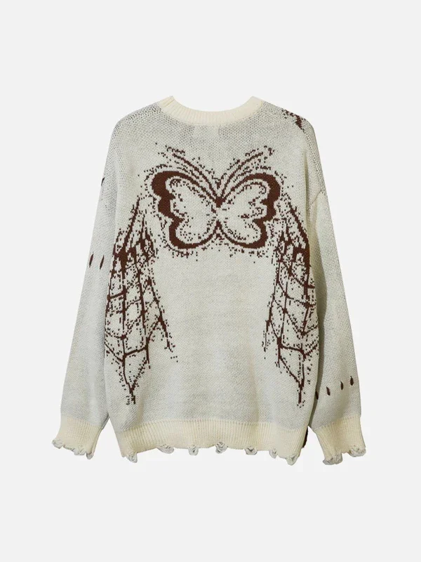 

Loose Fashion Sweater American Y2k Sweater Top Women Jacquard Autumn and Winter Pullovers Retro Hollow Out Butterfly Spider-Web