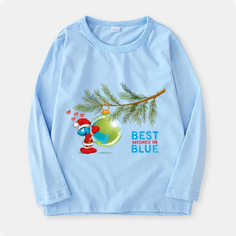 Anime Smurfs bambini felpa film Cartoon stampato manica lunga ragazza Tees Pullover sottile top vestiti di cotone regali per bambini carini