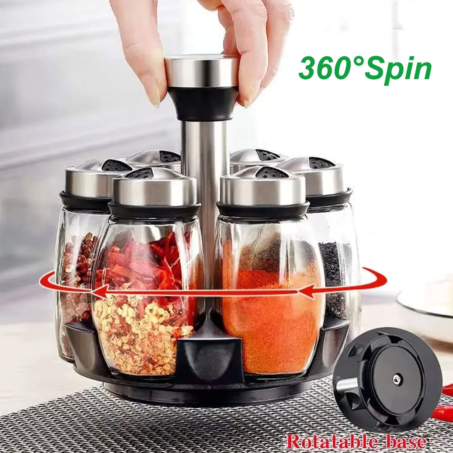 

6pcs Seasoning Bottle Jar Rotating Base Condiment Bottle Kitchen Supplies Seasoning Jar Combination Set Seasoning Bottle