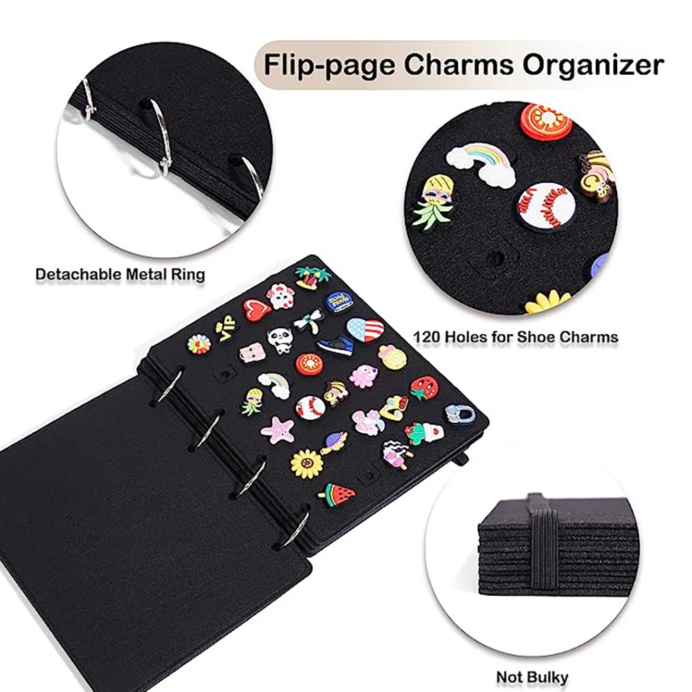 Shoes Charms Organizer Creative Book Storage Bag with 120 Holes Portable Brooch Pins Decoration Display Stand Collection Booklet