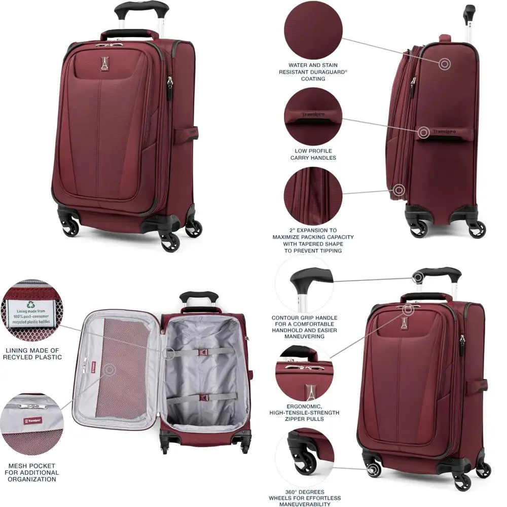 Lightweight Expandable 4-Wheel Spinner Carry-On Luggage, Softside Suitcase for Men and Women, Burgundy, Travel-Friendly