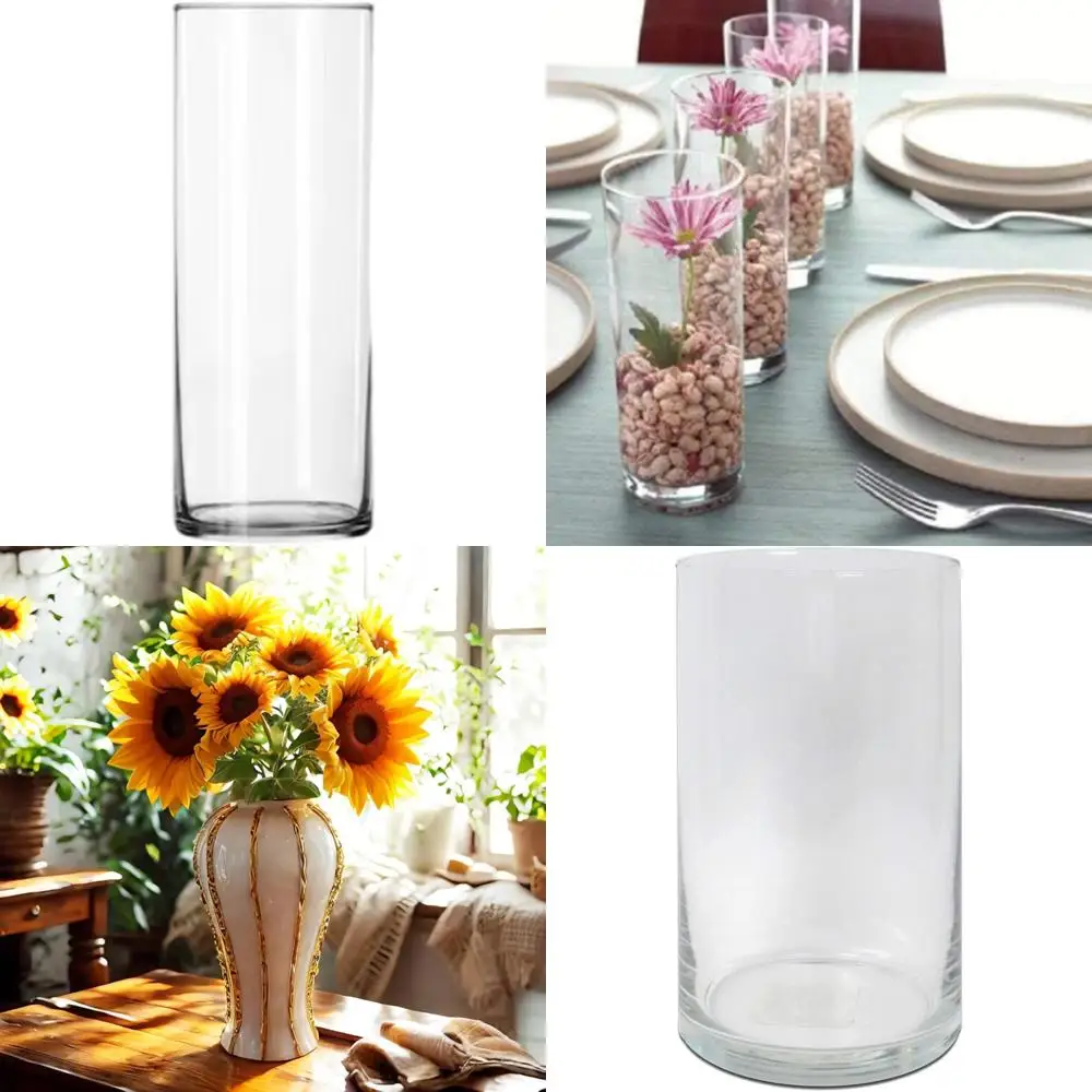 

9-Inch Clear Glass Cylinder Vases, Set of 12, Bulk Wholesale for Events and Decor