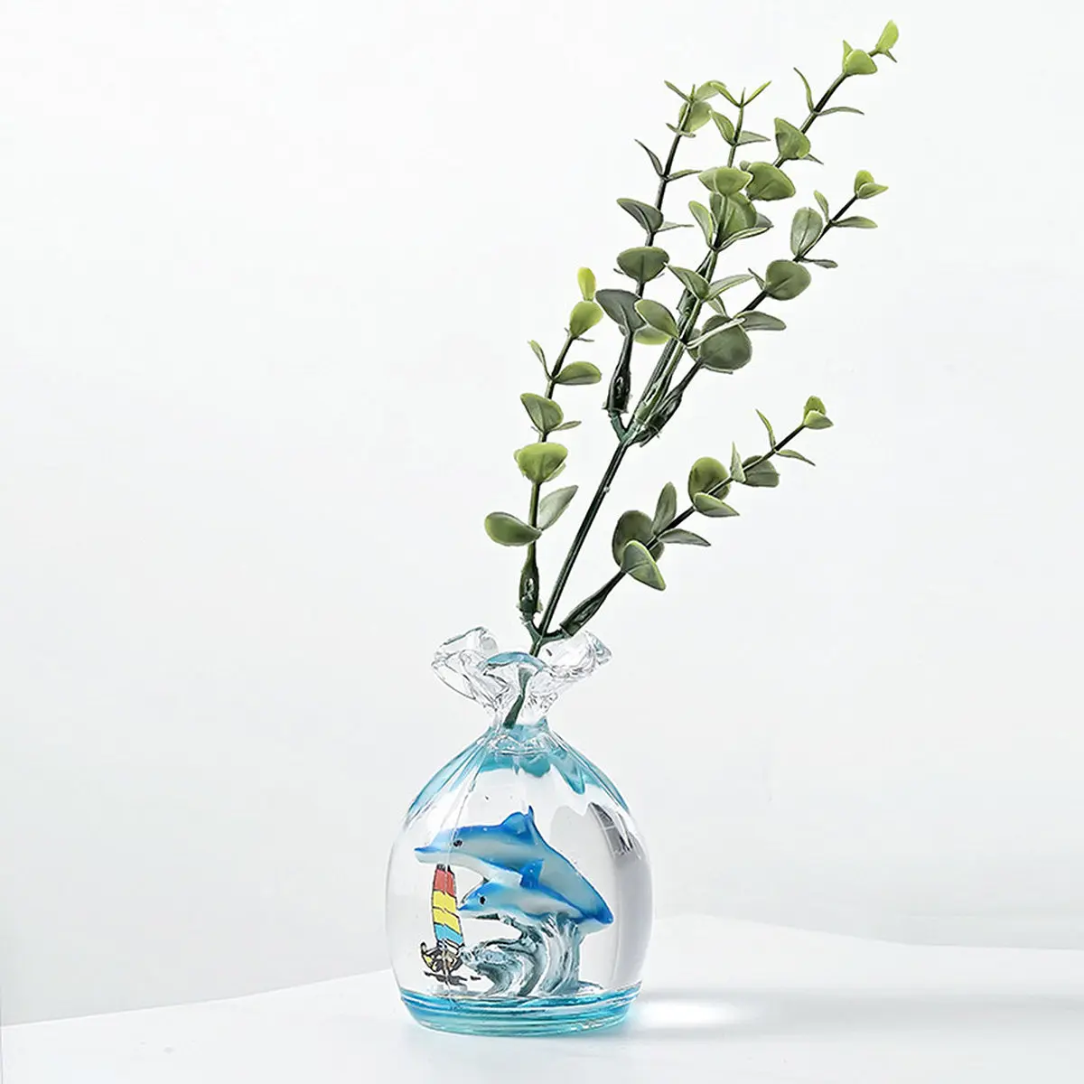 Liquid Hourglass Pen Holder Mediterranean Style Bright Color Oil Bubble Motion Desktop Decor Creative Home Office Ornament Gift