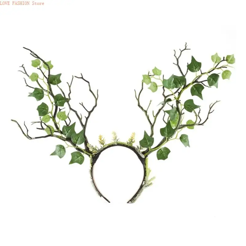 

Eye Catching Natural Headband Realistic Flowers and Antlers Party Hair Decoration for Photos and Halloween Cosplay Y166