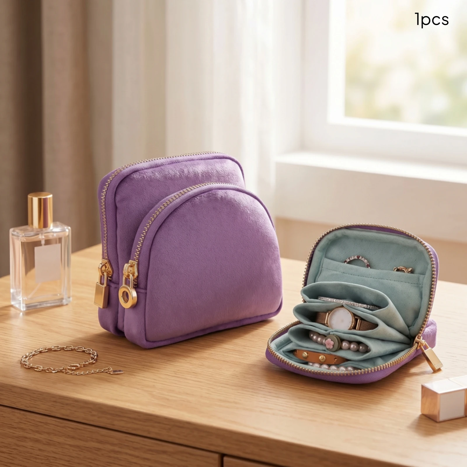 Travel Jewelry Case with Pockets Soft Jewelry Case with Zipper Pouches Practical Slim for Travelers, Handbag