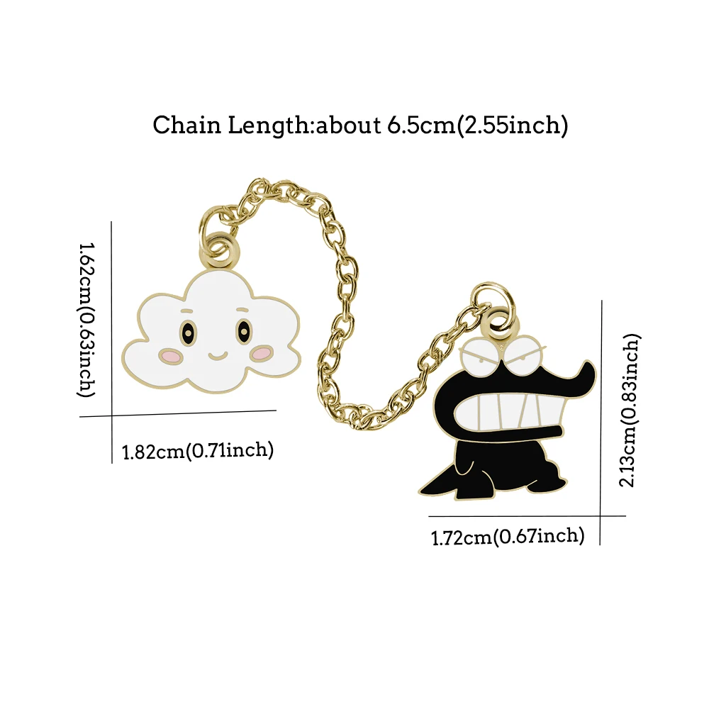 Cute Angry Dinosaur Smiling Cloud Long Chain Brooches Set High Quality Metal Enamel Pin Friendship Badges Jewelry Gift