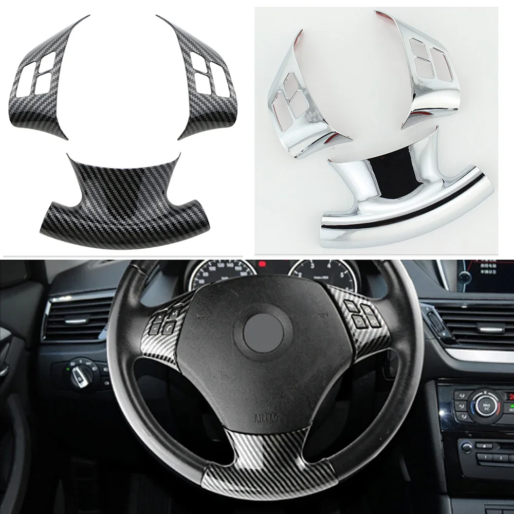 Für BMW 1er 3er Serie E87 E90 E92 E93 2005 - 2012 Autozubehör ABS 3-teiliges Set Lenkradabdeckung Pailletten-Zierleiste Aufkleber