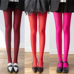 17 Colors Women's Sexy Pure Color Tights Retro Stockings Christmas Red High-elasticity Slimming Pantyhose Velvet Dopamine Colors