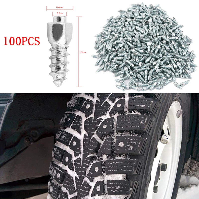 100Pcs Motorcycle Anti-Slip Anti-Ice Screw Nails 12mm Alloy Tire Studs Kit Wheel Tyre Snow Spikes Set Auto Repair Accessories