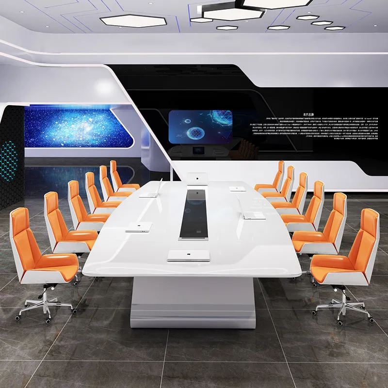 Lacquered simple modern office furniture, large negotiation meeting room, conference table