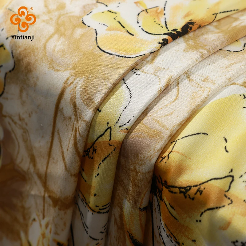 100x150cm Yellow Floral Chiffon Fabric For Sewing Blouse Fabrics For Elegant Dresses By Meters 59 Inch Wide Not See Through