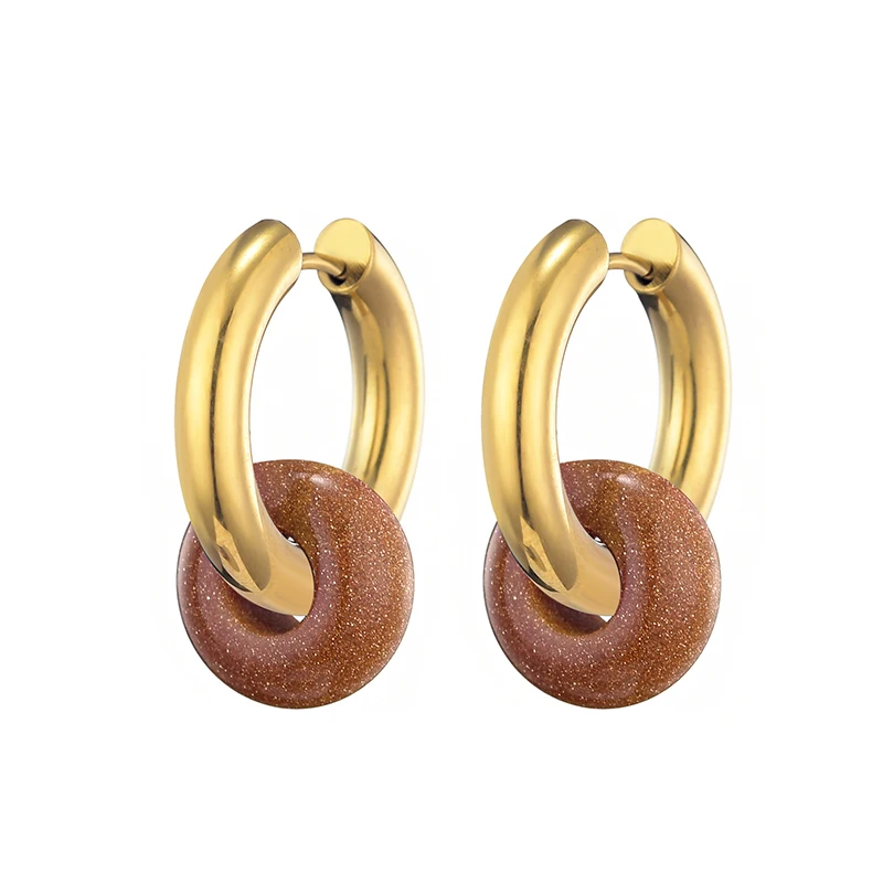 Women's Natural Stone Round Bead Hoop Earrings, Turquoise
