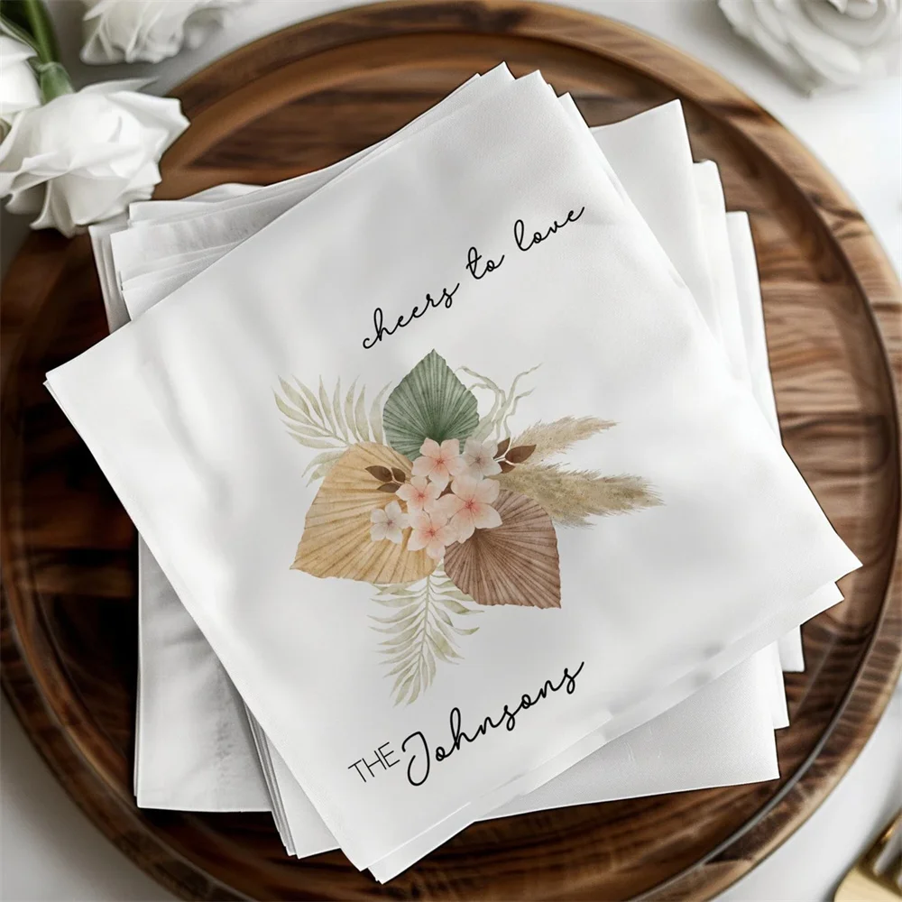 50PCS Personalized Napkins For Wedding, Cheers to Love Napkins, Custom Wedding Napkins, Wedding Table Decor, Boho Bridal Shower,