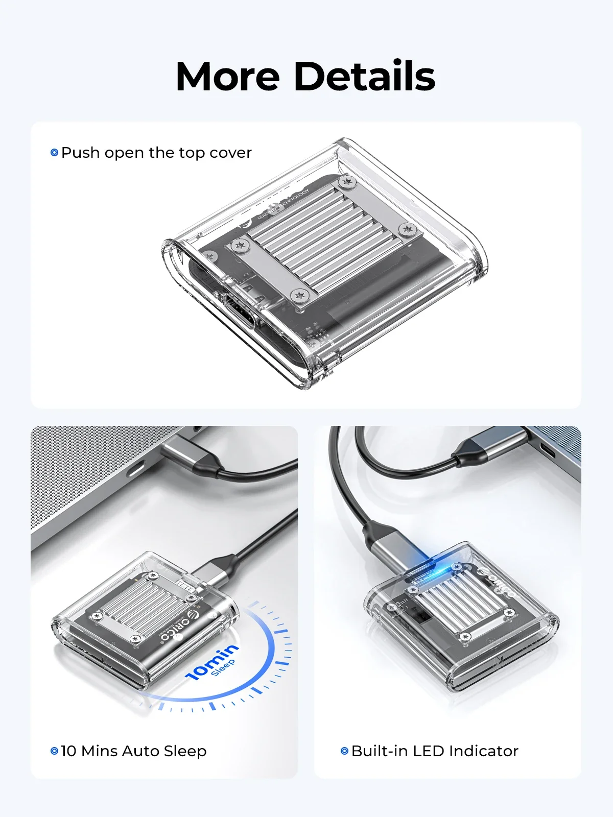 ORICO Mini 2230 M.2 SSD Case NVMe Enclosure 10Gbps M.2 to USB Type C Transparent External Adapter NVMe Enclosure for PCIe SSD