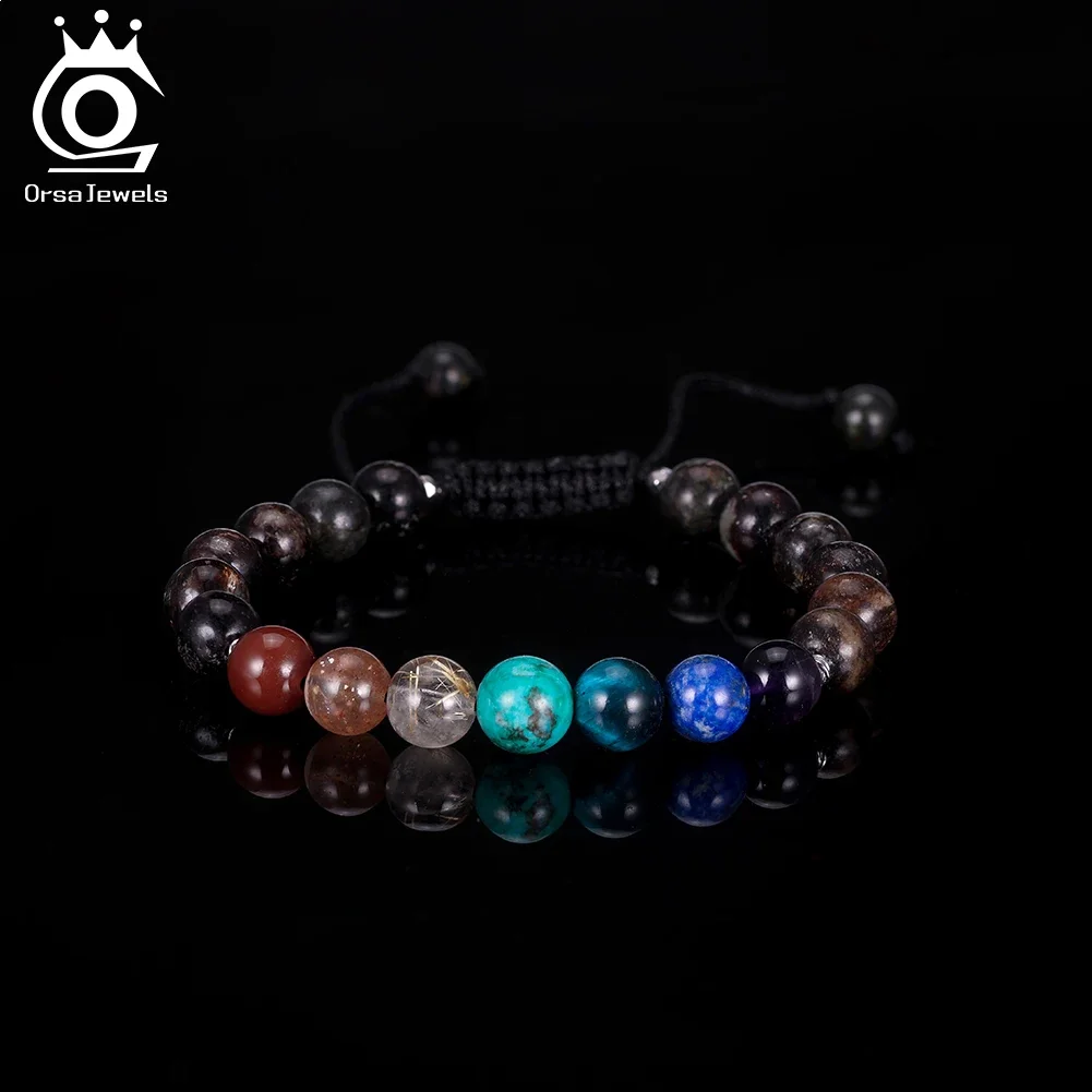 

ORSA JEWELS Colorful Natural Gemstone Beads Bracelet For Women Men Exquisite Dainty Healing Crystal Handmade Jewelry GMB107