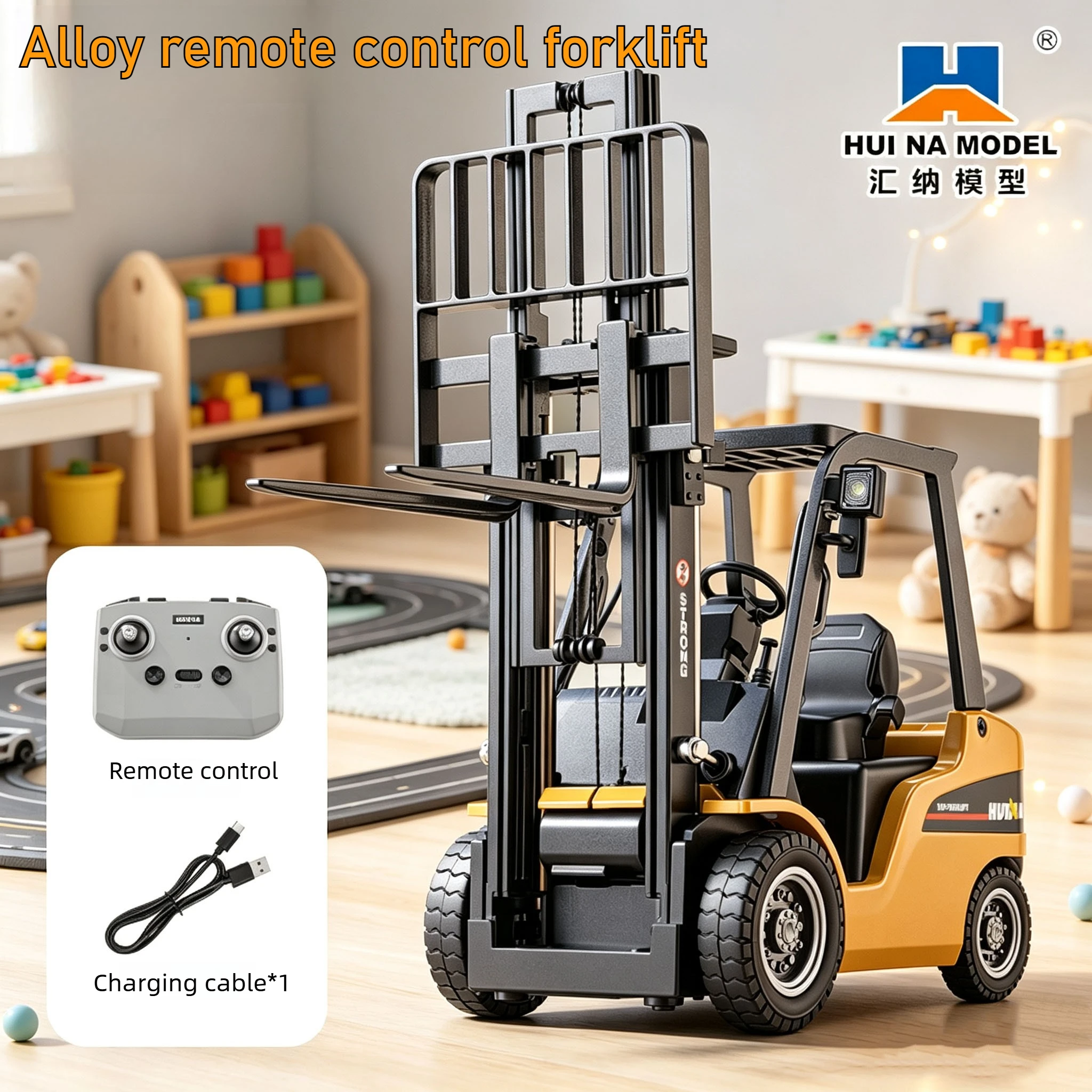 1:50 RC Forklift Scale 12CH 2.4G Remote Control Model Car with Lifting Function Light & Sound Desktop Toy RTR Huina 9925