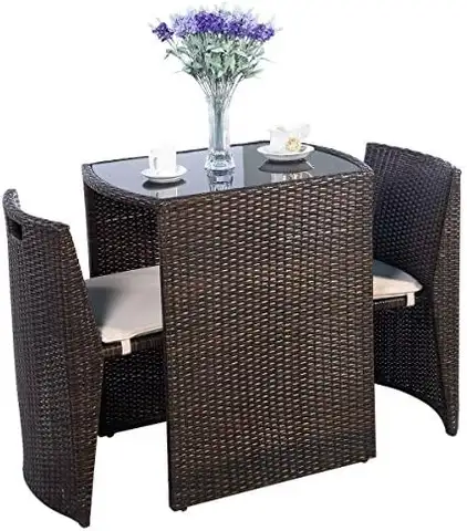 3 PCS Cushioned Outdoor Wicker Patio Set Convention Bistro Set Garden Lawn Space Saving Conversation Sofa Furniture No