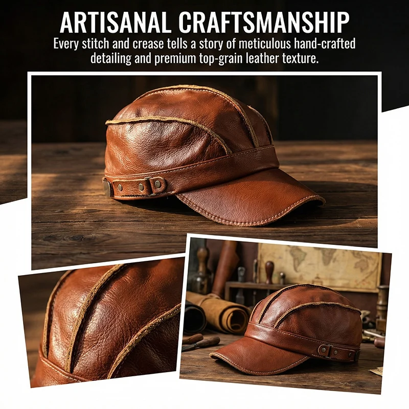 Handmade Genuine Cow Leather Baseball Cap for Men Women Sports Style Outdoor Hat Casual Peaked Cap for Spring Autumn Streetwear
