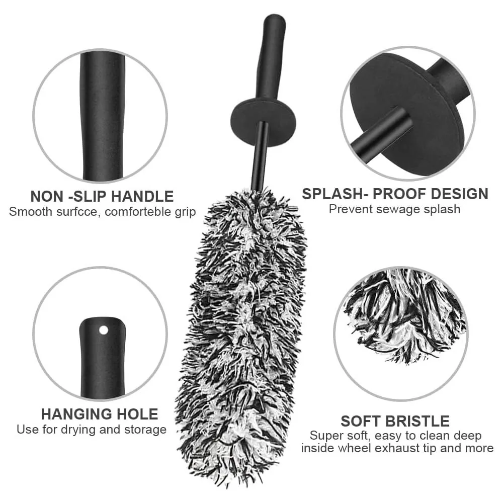 Car Wash Microfiber Wheels Brush Highly Water Absorption Soft Plush Tire Brushes Non-Slip Handle Cleaning Hub Rims Spokes Fender