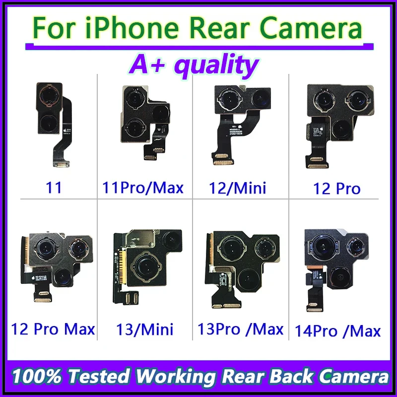 A+ Tested Back Rear Camera Main Lens Flex Cable Camera module For iPhone 11 12 mini 13 Pro 14 12Pro Max Rear Camera Repair Parts