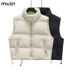 Cappotto invernale freddo da donna con cerniera gilet corto giacca da donna Vintage senza maniche solido bianco Top Casual femminile gilet vestiti Mujer