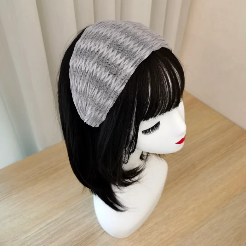 Breites Haarband für Damen, Plissierter Netzstoff-Haarreif, Eleganter Rutschfester Turban-Haarreif, Haaraccessoires für den Alltag im Büro – Detail 10