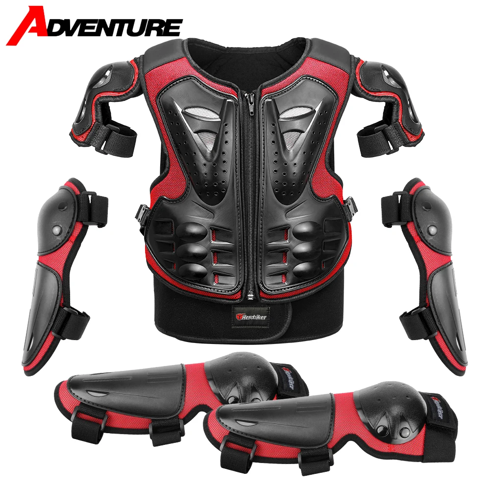 Kid's Motorcycle Armor Vest Protection Motocross Body Armor Jacket Protective Armors Riding Kneepads Moto Full Armor Children