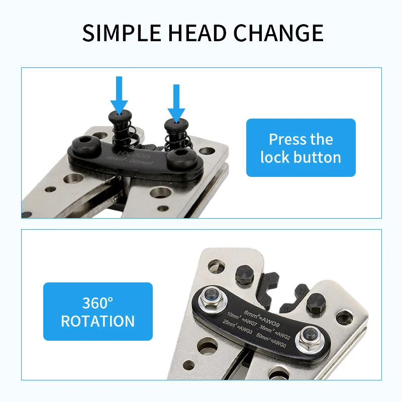 Sıkma pense tüp terminali Crimper Hex sıkma aleti çok amaçlı pil kablo pabucu kablo el aletleri HX-50B 6-50mm ² AWG 10-0