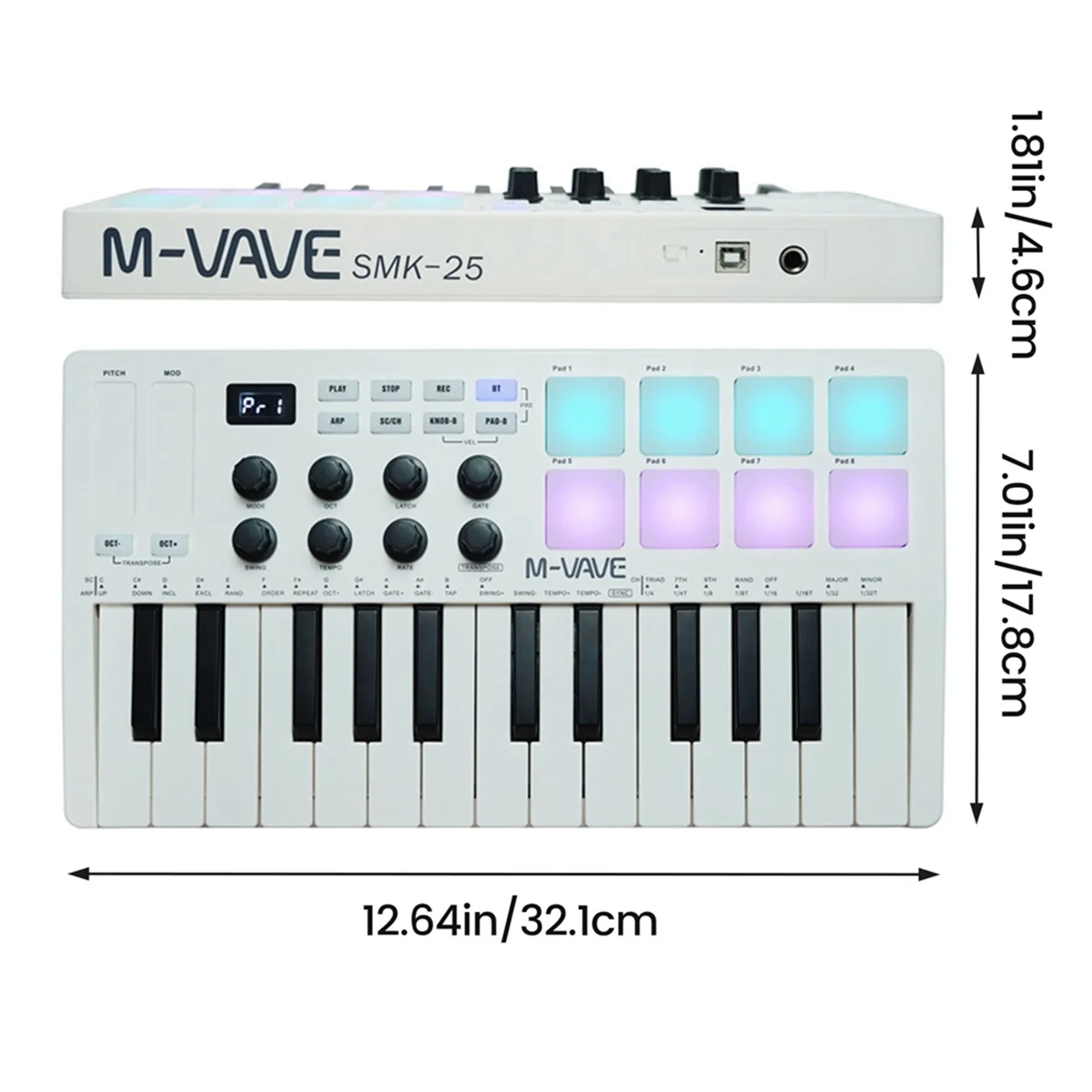 

ABST 25-Key MIDI Keyboard Controller Intelligent Portable Composition Drum Pad Electronic Music Flute Controller Suitable