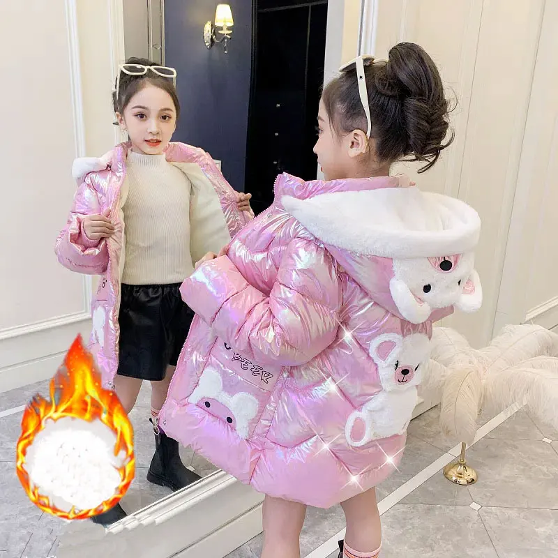 Girls WinterJacket New Kids Girl Cotton-padded Coat BabyThicken Warm Long Jackets Free Wash