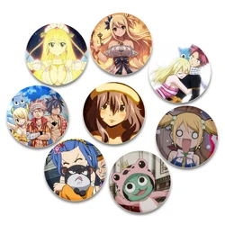 Fairy Tail Badge Cute Anime Girl Lapel Pins 32/44/58mm Round Brooches for Backpack Clothes Accessories Fans Jewelry Gifts
