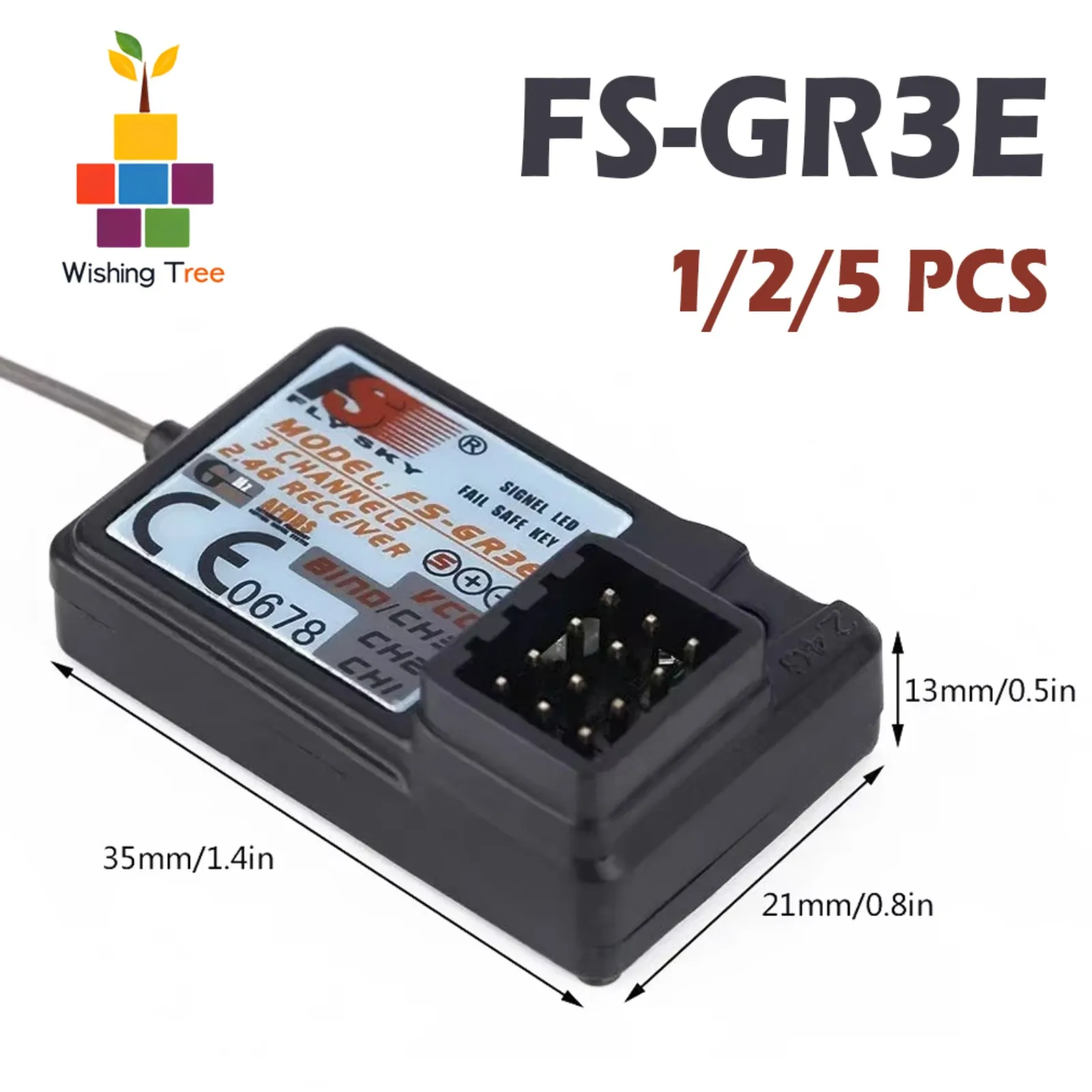 FlySky FS-GR3E 2.4Ghz 3-Channel Waterproof Receiver for RC Cars/Boats - Compatible with FS-GT2/GT3B Transmitters