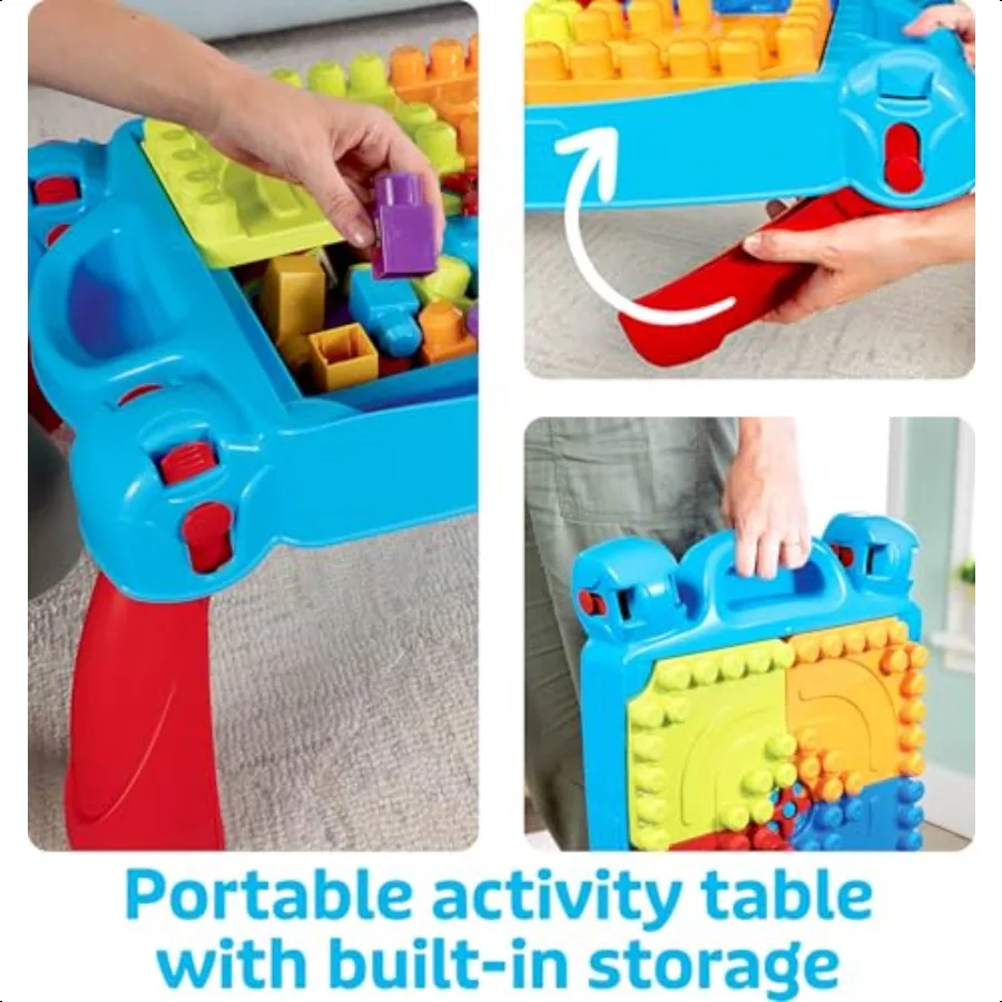 MEGA BLOKS First Builders Toddler Blocks Toy Set Build n Learn Activity Table with 30 Pieces and Storage Blue Ages 1+ Years Exc