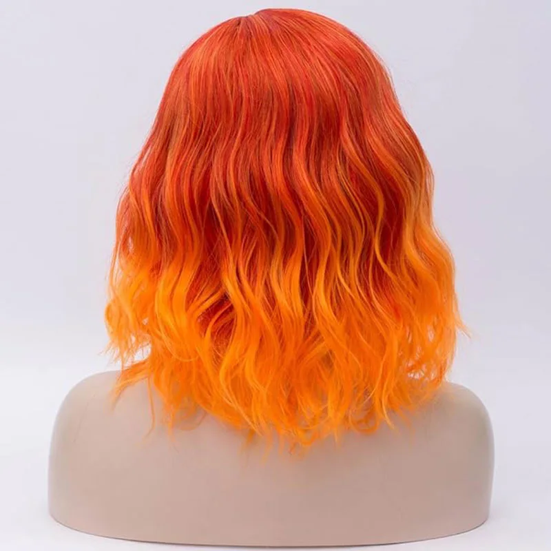 2024 Fancy Synthetic Green Ombre Wig For Women Short Curly Wavy Bob Wigs Halloween Cosplay Wigs Heat Resistant Bob Party Wig image 5