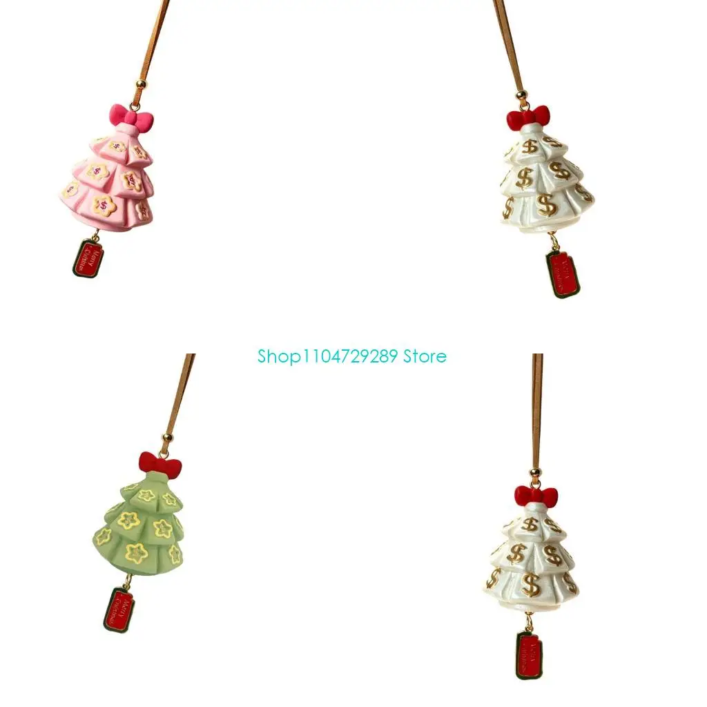 D8KE Christmas Tree Car Ornament with Ribbon Accent and Integrated Cord