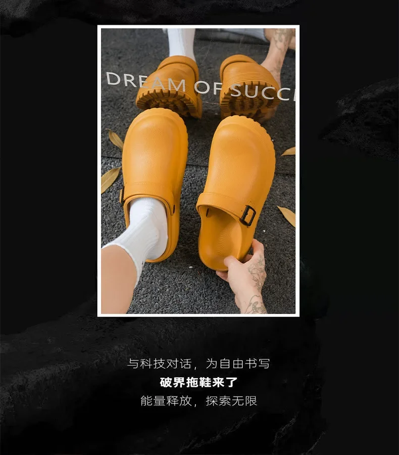 Dickbesohlte Herren-Slipper – Neuer Sommer-Stil, Slip-On, für den Außenbereich, rutschfest, höhenerhöhend, Retro, geschlossene Zehenpartie – Detail 3