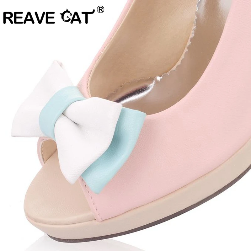 REAVE CAT Sapatos femininos alto Spring Women shoes high heels Pumps Open toe Platforms Cute Sweet Pink QL4936