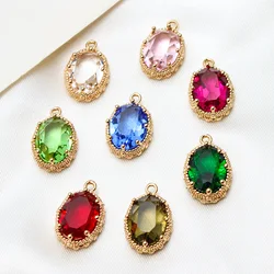 1pcs Diy Necklace Earring Accessories Copper Gold-plate Inlaid Zircon Crown Ring Setting Oval Crystal Pendant Handmade Charms