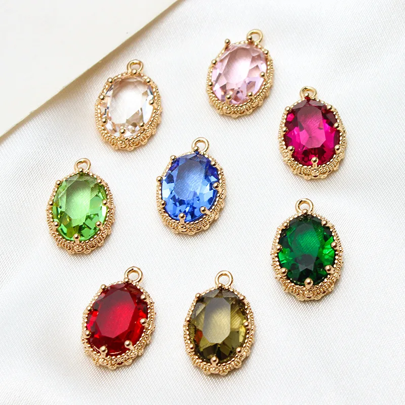 1pcs Diy Necklace Earring Accessories Copper Gold-plate Inlaid Zircon Crown Ring Setting Oval Crystal Pendant Handmade Charms