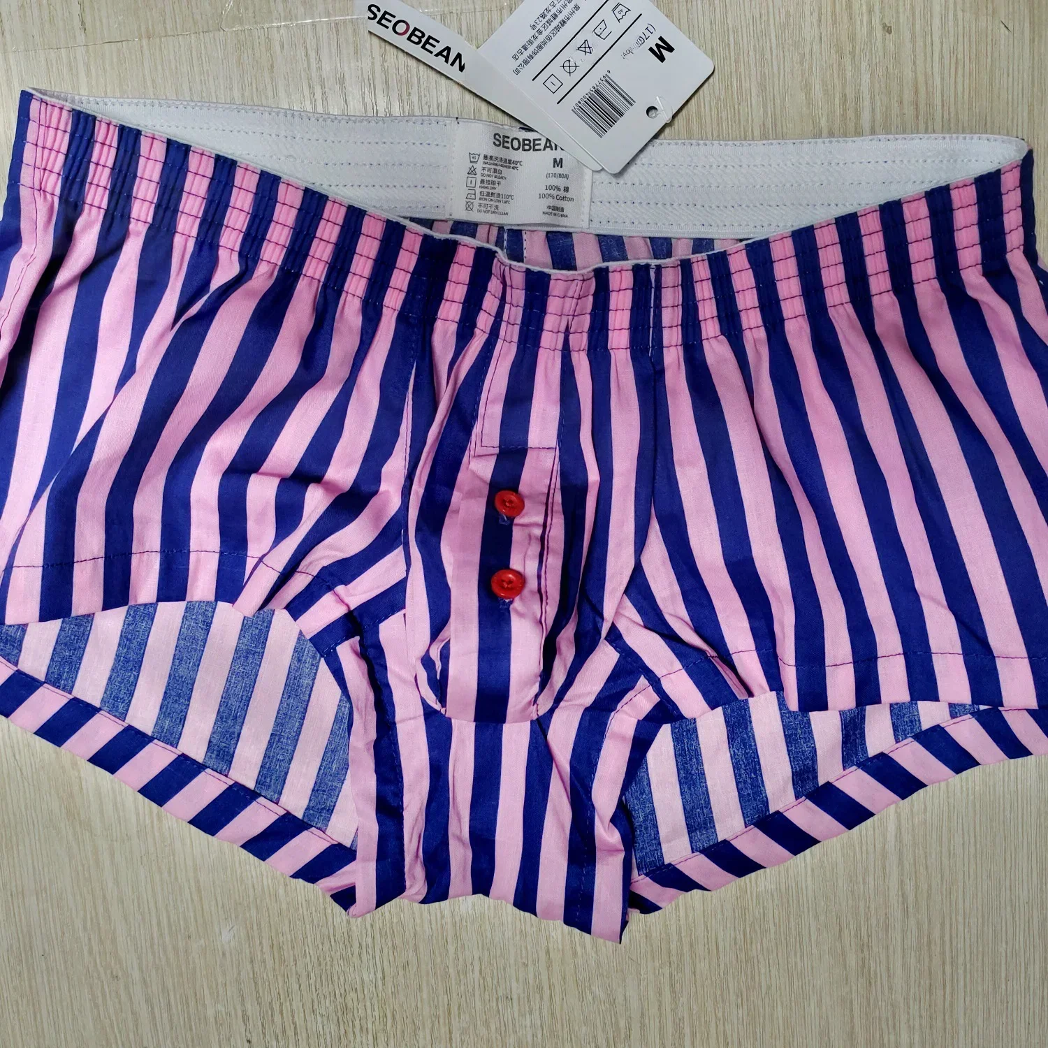new Seobean-men\'s cotton boxers underwear 100% cotton for home shorts underwear male boxer striped