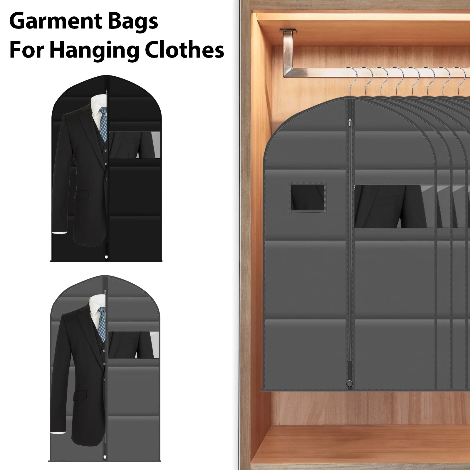 

7Pcs Garment Bags for Hanging Clothes Breathable Garment Covers Bag with Clear Window Reusable Non-Woven Suit Storage Bag