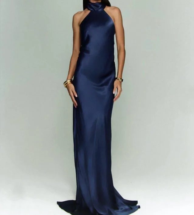 

Arabin Nigth Elegant Evening Dresses Dark Blue Strapless Prom Gowns Simple Satin Party Dresses Vestidos de noche Customized