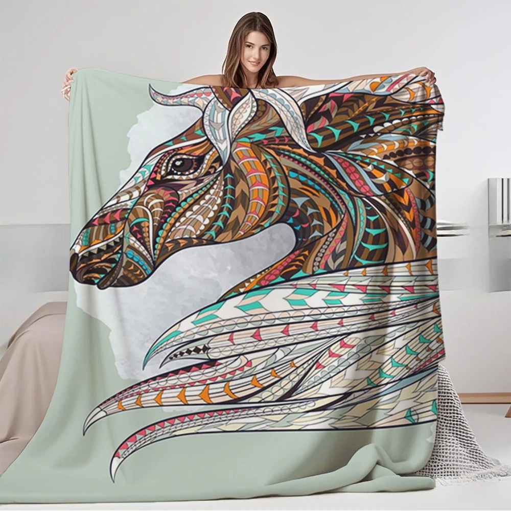 

Cold/warm Weather Flannel Blanket Ethnic Horse Travel Blanket Throw Oriental Breathable Durable Blankets For Students Wheelchair