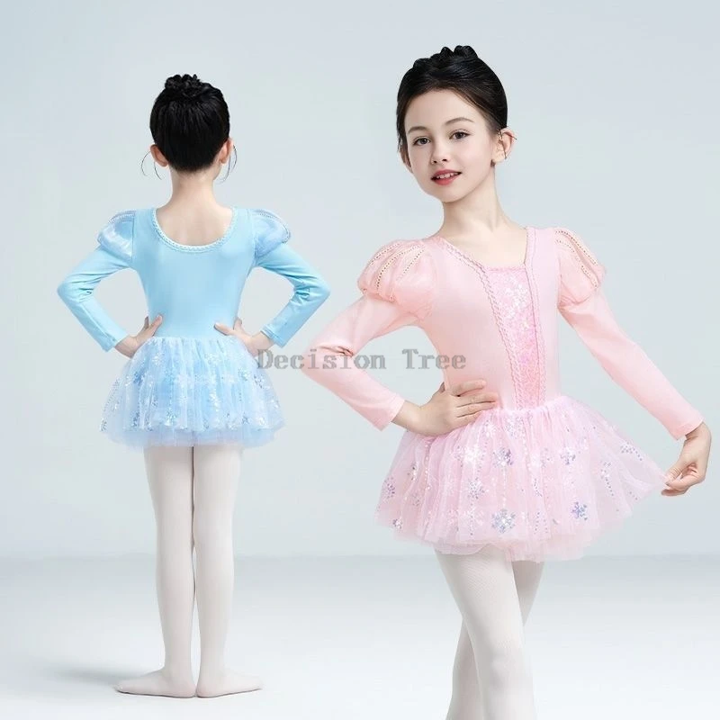 2025 children's ballet skirts long sleeve princess yarn sequins dress girls' performance costume practice ballet dance costumes