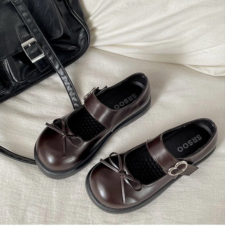 Süße Kawaii Lolita Mary Janes JK Schuhe Damen Kunstleder Kleine Schleife Herz Metallschnalle Flache Schuhe Studentinnen Flache Uniformschuhe – Detail 31