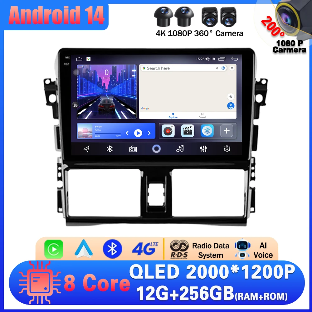 

Android 14 For Toyota YARIS VIOS yaris 2013 - 2016 android Auto Multimedia radio Carplay Car Radio 4G WIFI GPS Auto Radio
