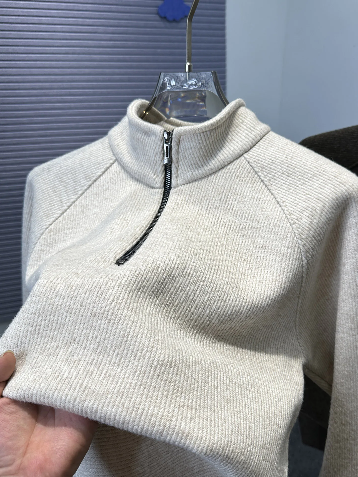 

Мужской зимний теплый повседневный вязаный свитер на молнии с воротником-стойкой, утепленный флисом, из смесового полиэстера и нейлона