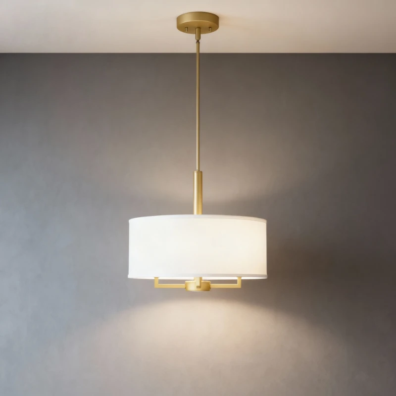 American Luxury Round Fabric LED Pendant Light Modern Hanging Lamp for Living Room Restaurant Kitchen Bedroom Study Fixture